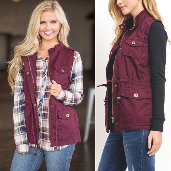 LAST 1 🔘 utility vest cinch waist jacket mulberry - Picture 8 of 8